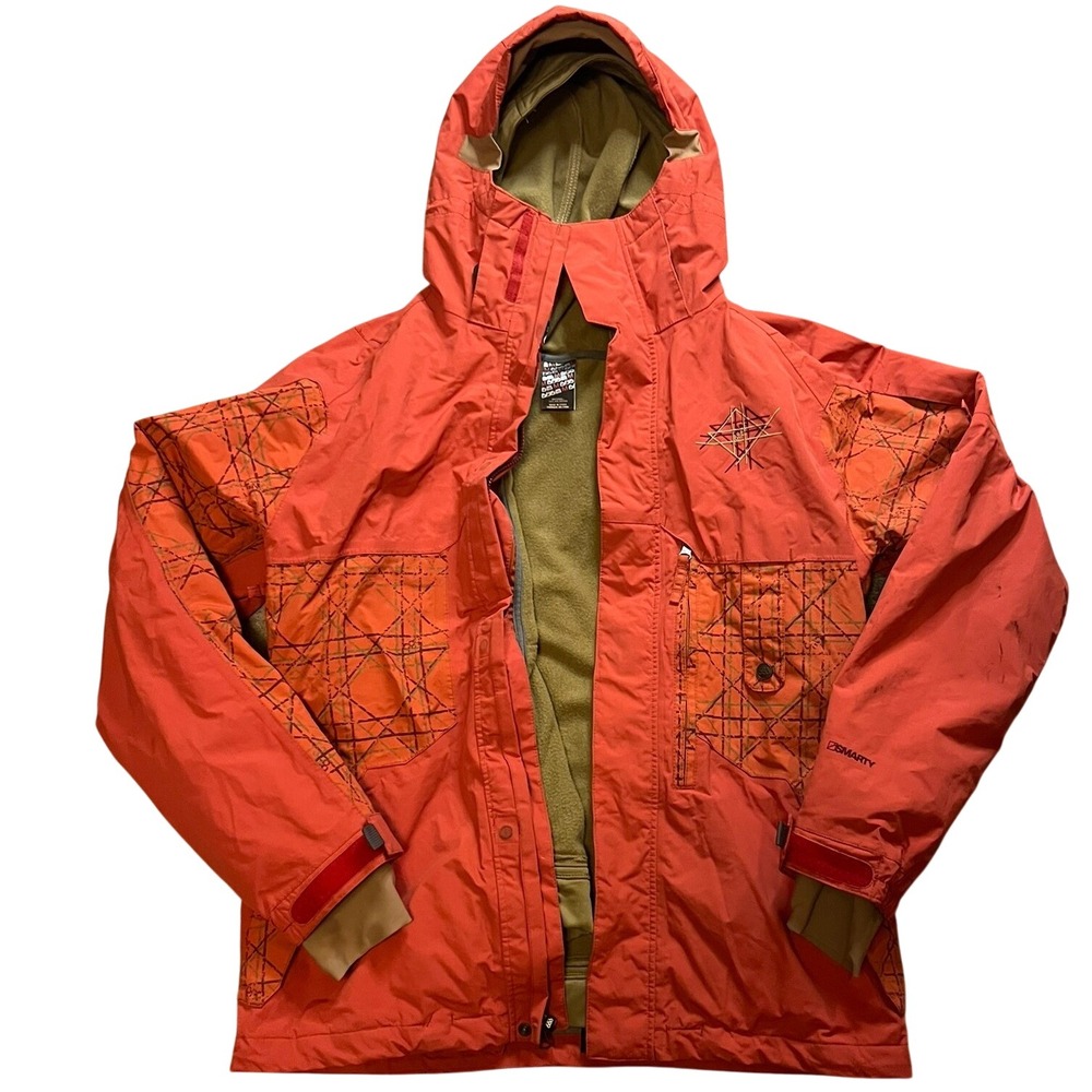 686 Smarty 3-in-1 Snowboard Jacket Mens Large Orange Geometric Insulated Shell